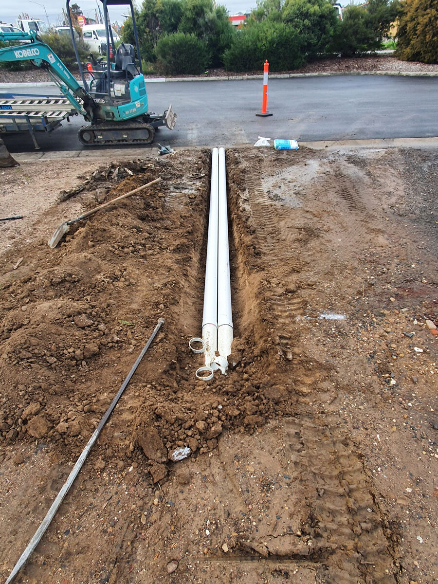 Excavation with pipe