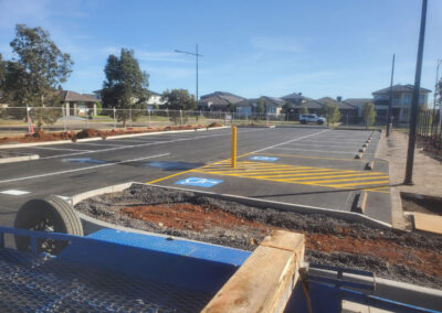Yellow no park line marking in car park